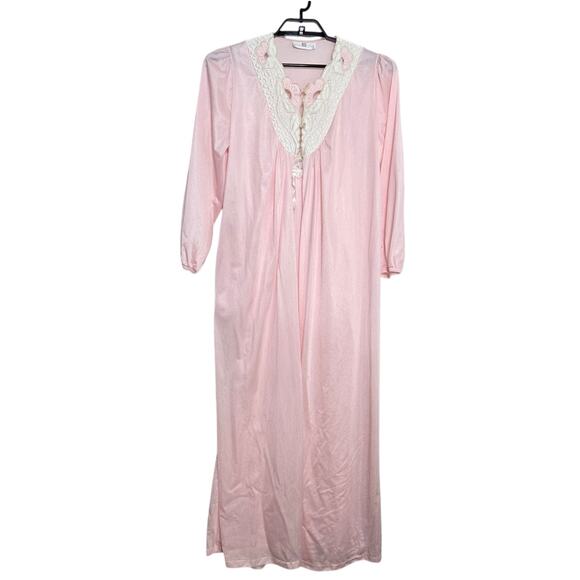 Vintage Peignoir Set Size Medium Pink Nylon Robe Nightgown Ashley Ames - Picture 1 of 10
